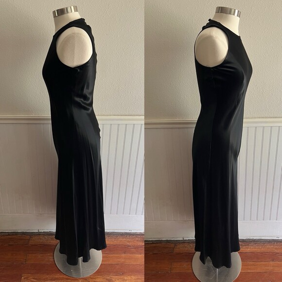 Vintage 90s XOXO Sleeveless Bias Cut Tank Dress High Neck Shiny Shimmer Black S - Picture 2 of 12